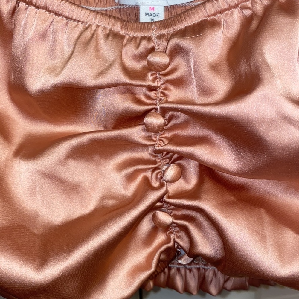 Better Be Medium Peach Satin Crop Top Long Sleeve - Picture 7 of 13